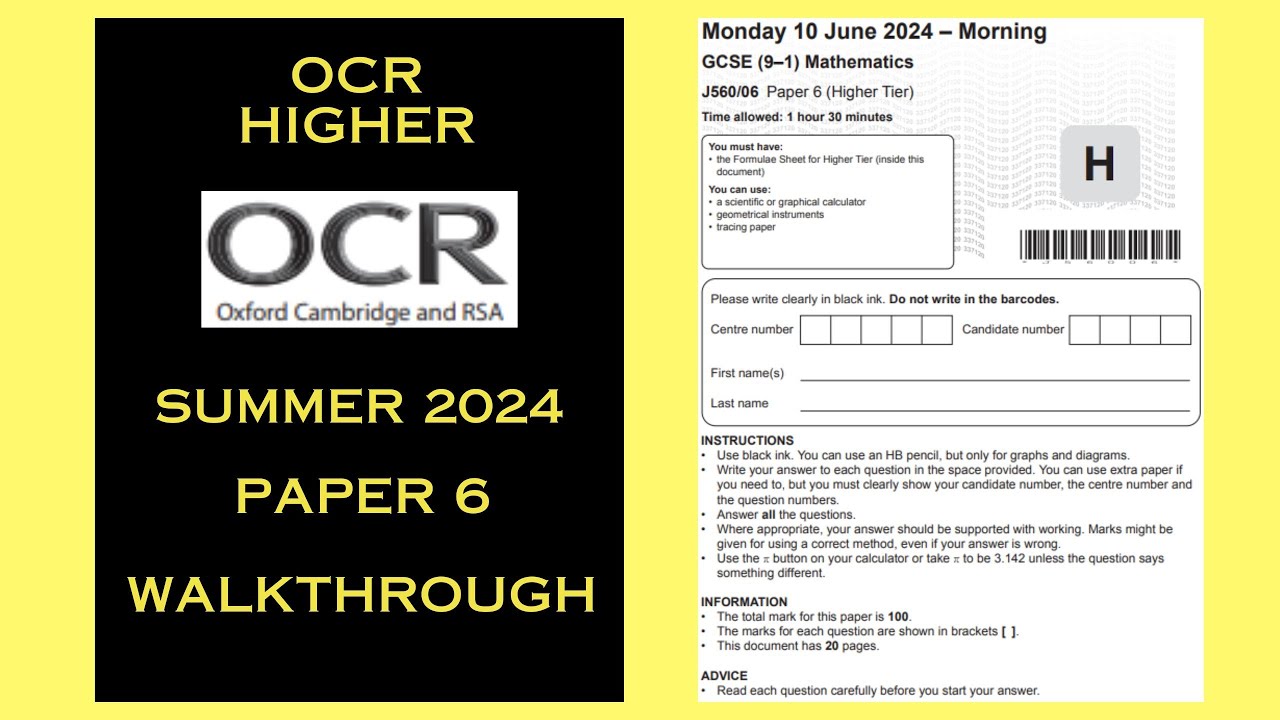 OCR GCSE Maths Higher - Summer 2024 - Paper 6 - Calculator - Worked Solutions / Walkthrough