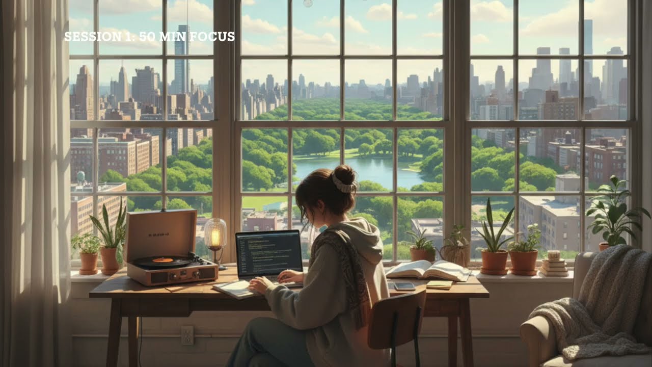 2-HOUR STUDY WITH ME in New York  📖🗽🏙️ | Pomodoro 50/10,  Lo-fi Beats, Cozy Ambience, Deep Work