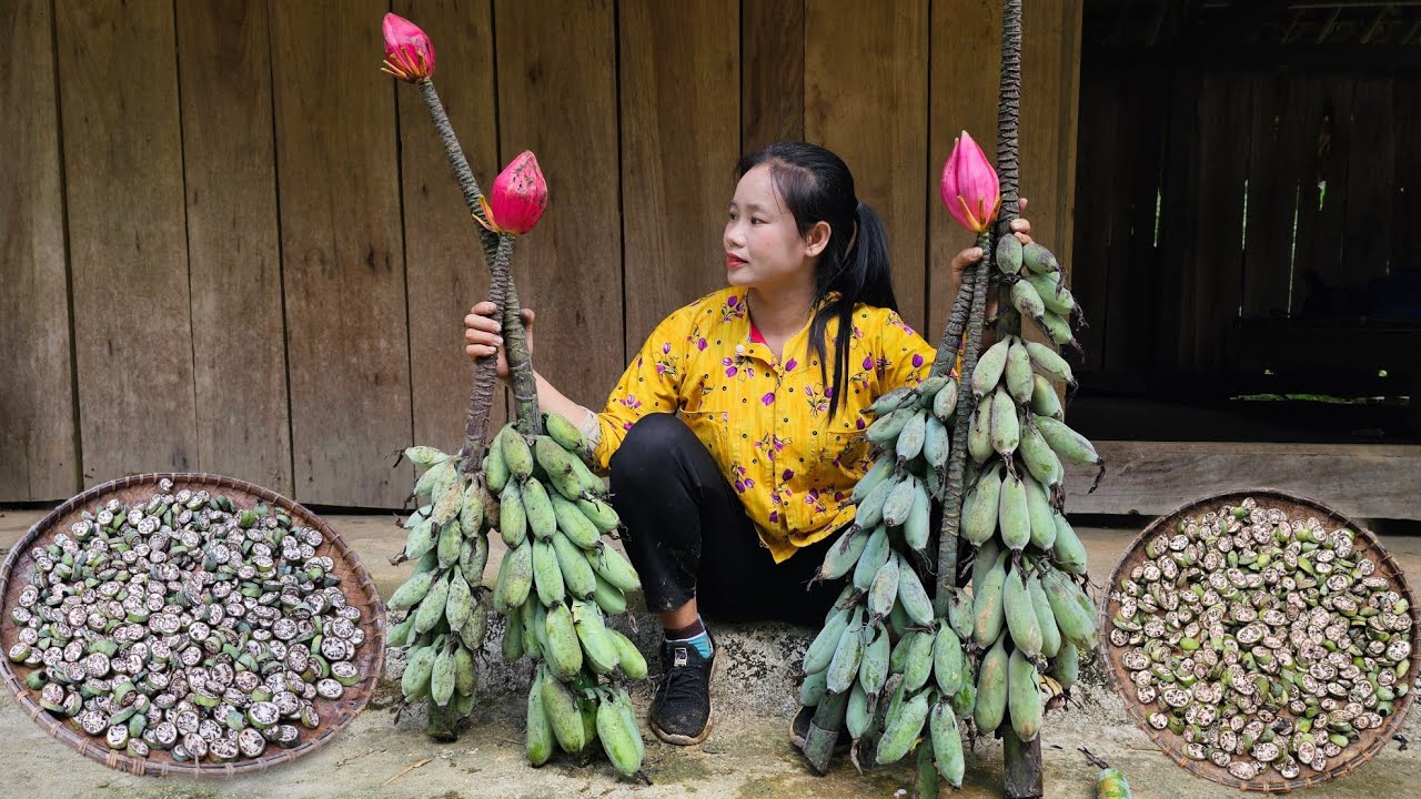 Pick bananas to soak in wine, clean chicken coop l L&yacute; Thị Sai