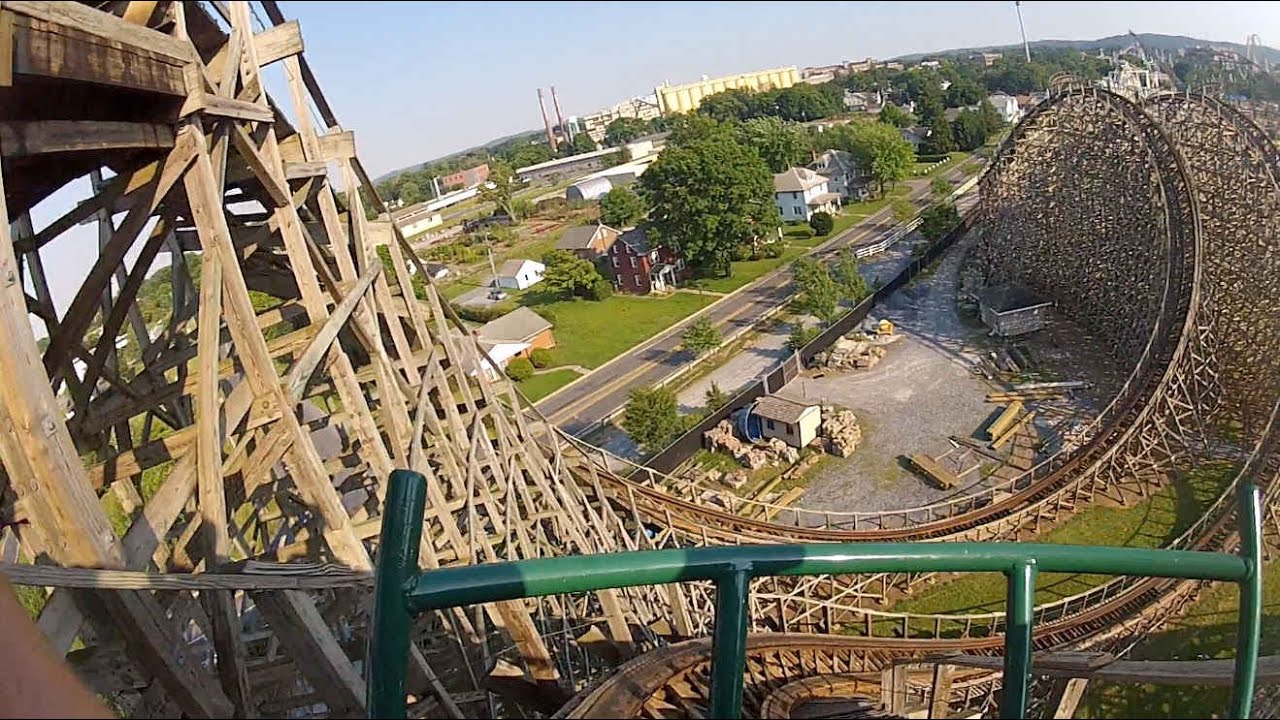 Hersheypark Lightning Racer POV HD Thunder Roller Coaster Front Seat Ride GoPro Video Wooden