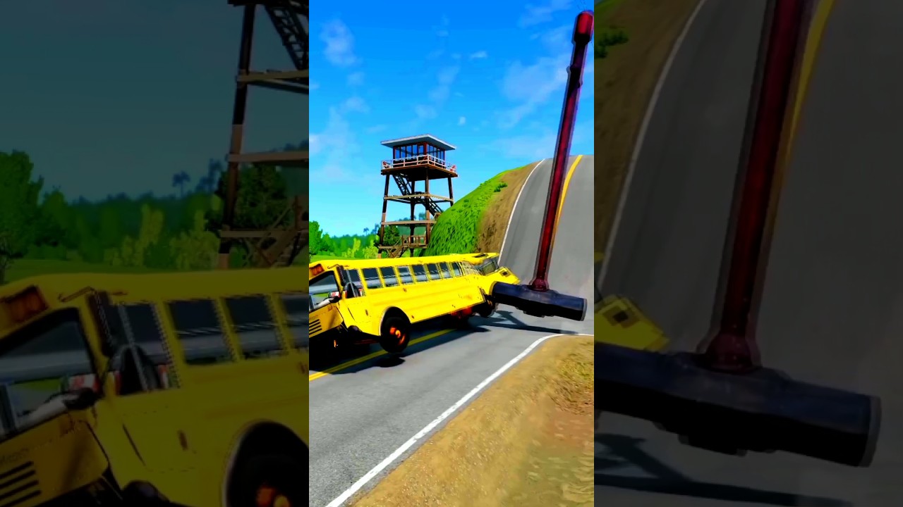 Big hammers in comparison to the yellow bus #shorts #beamngdrivebus