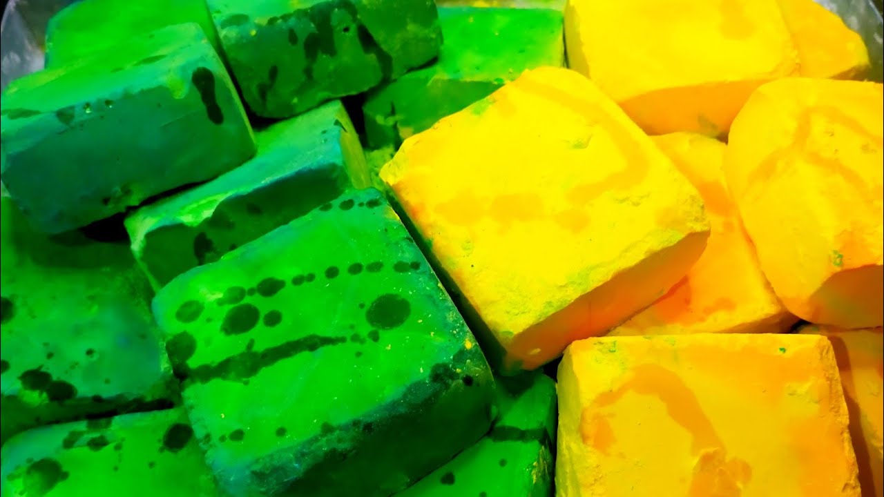 Crunchy Gym Chalk Blocks, Dyed Green and Yellow ,satisfying #asmr #oddlysatisfying
