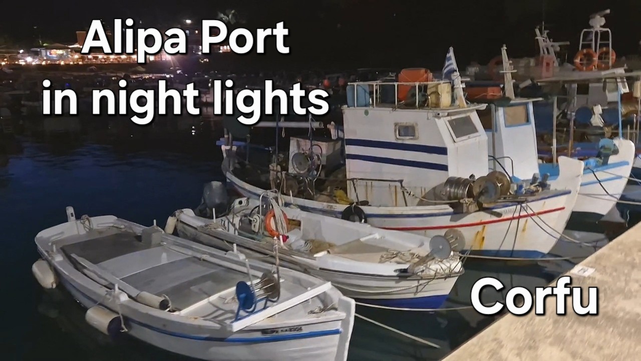 Alipa Port in the night lights, Paleokastritsa, Corfu, Greece