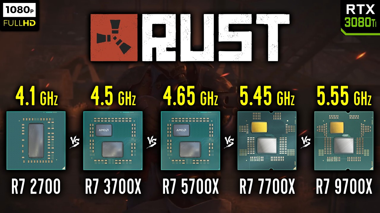 Ryzen 7 2700 vs Ryzen 7 3700X vs Ryzen 7 5700X vs Ryzen 7 7700X vs Ryzen 7 9700X in Rust