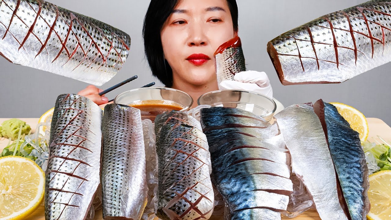 Корейская еда Желудок Шад САШИМИ Сашими из скумбрии мукбанг звуки еды