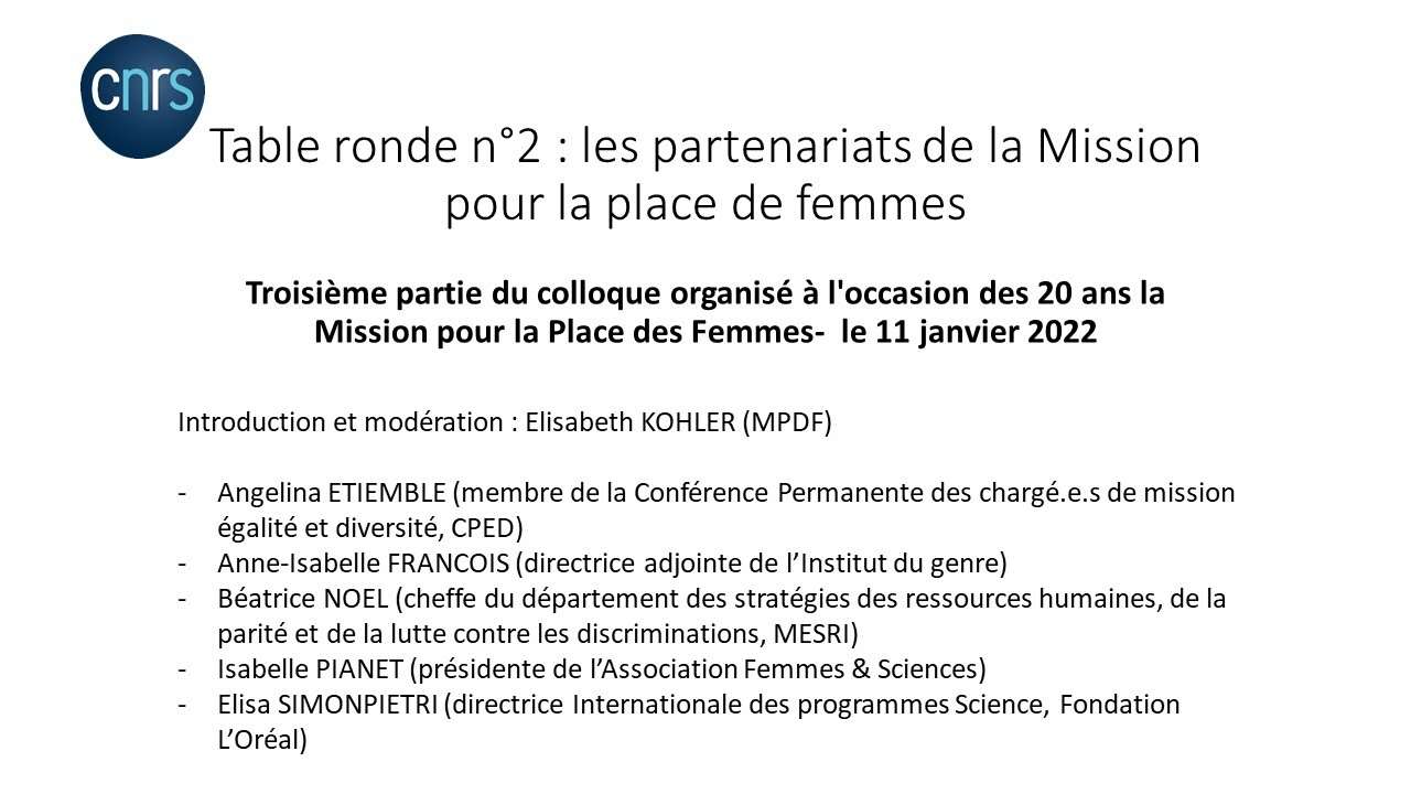 [20 ans MPDF 3/3] Table ronde n°2 : les partenariats de la Mission pour la place de femmes