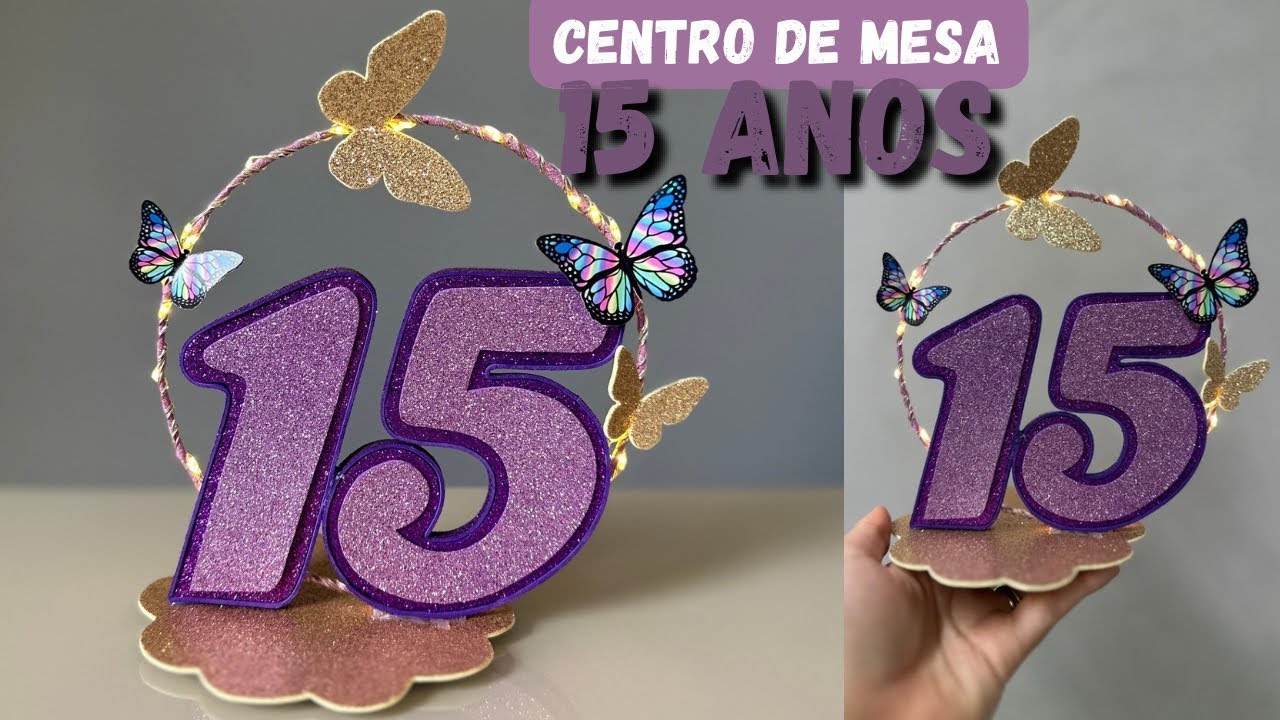 Centro de mesa com papelão e eva para festa 15 anos💜