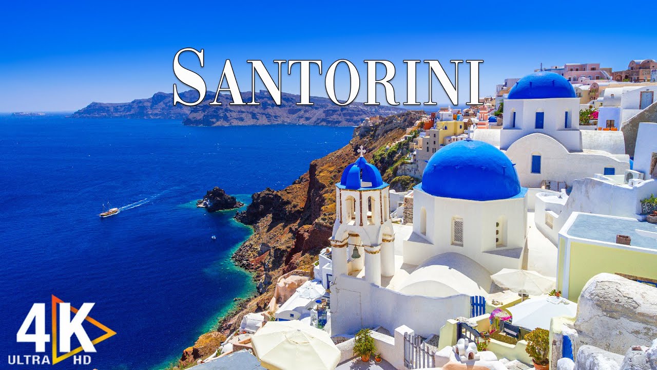 FLYING OVER SANTORINI (4K UHD) I Relaxing Music Along With Beautiful Nature Videos | 4K VIDEO UHD