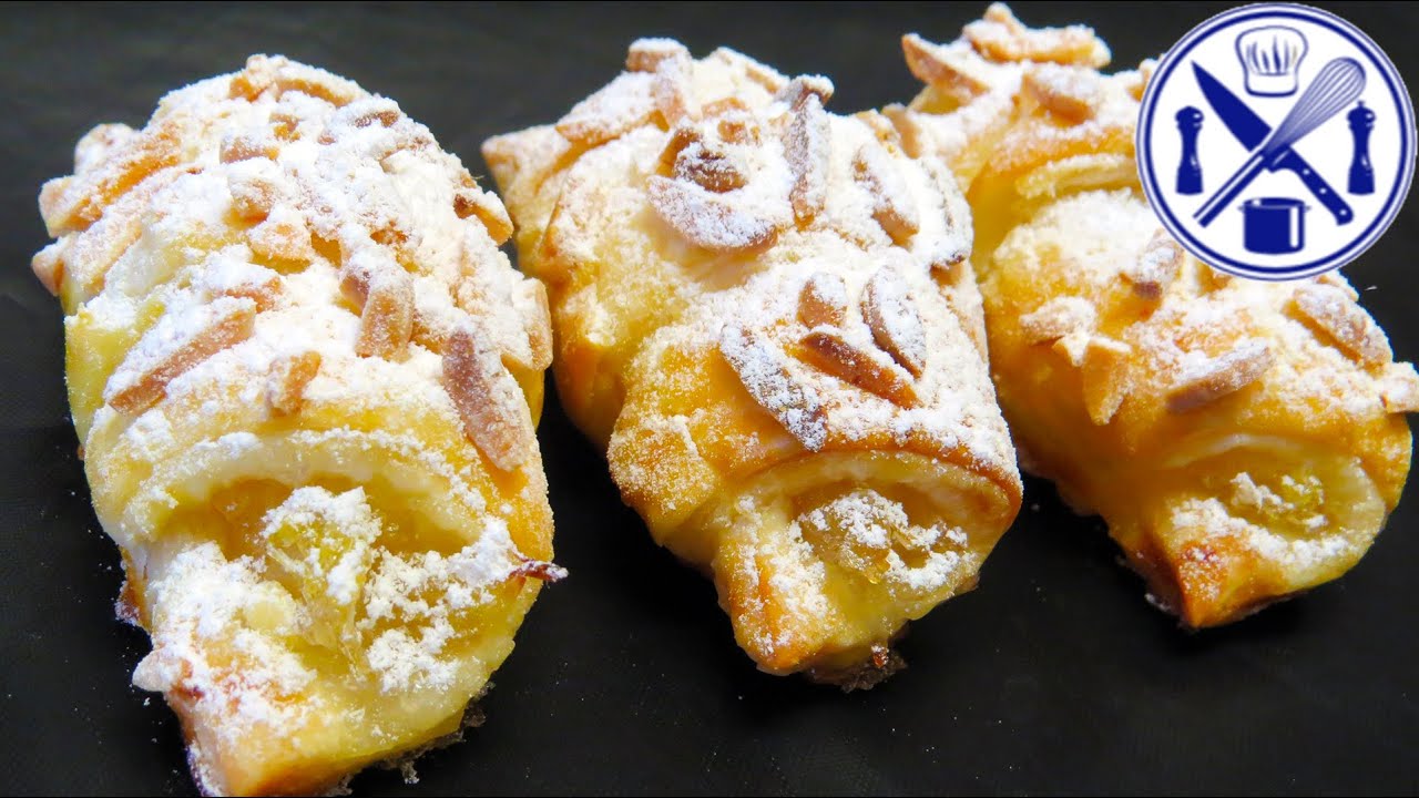 Croissants de massa folhada com amêndoa e doce de gila  em 30 minutos