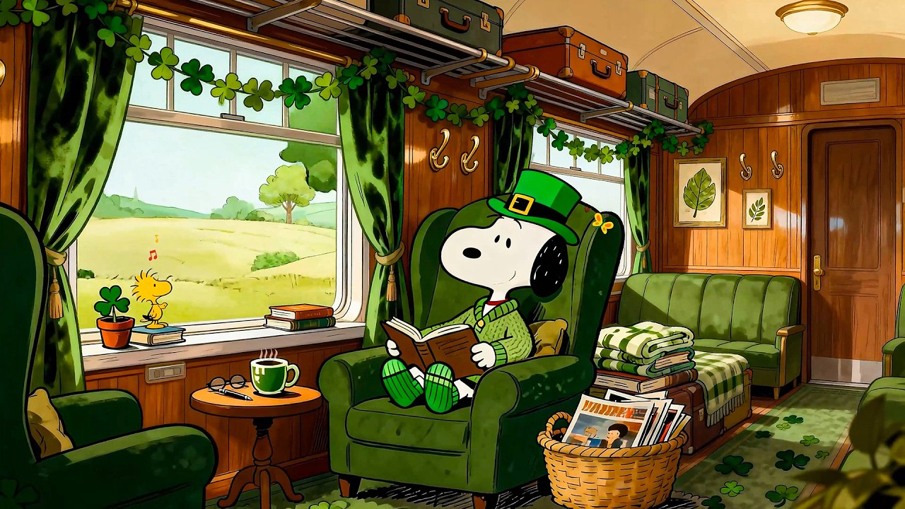 🍀 Snoopy St  Patrick’s Day Train Journey | Relaxing Lofi Beats for Reading & Relax