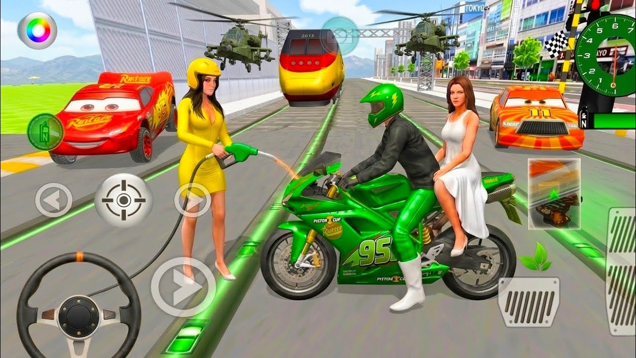 Custom Green McQueen Bike Vs Gang of Rivals & Bullet Train 3D Driving Class android game || #cargame