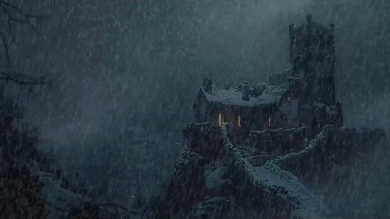 Solitary Winter ❄️🏰🌬️ Ancient Castle Alone in the Wind and Snow of a Frozen Night