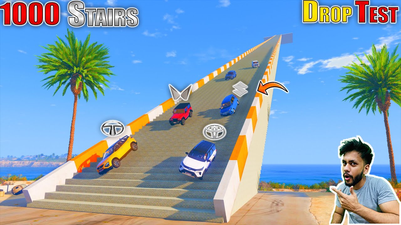 GTA 5 Indian cars Vs 1000 Stairs Drop Test