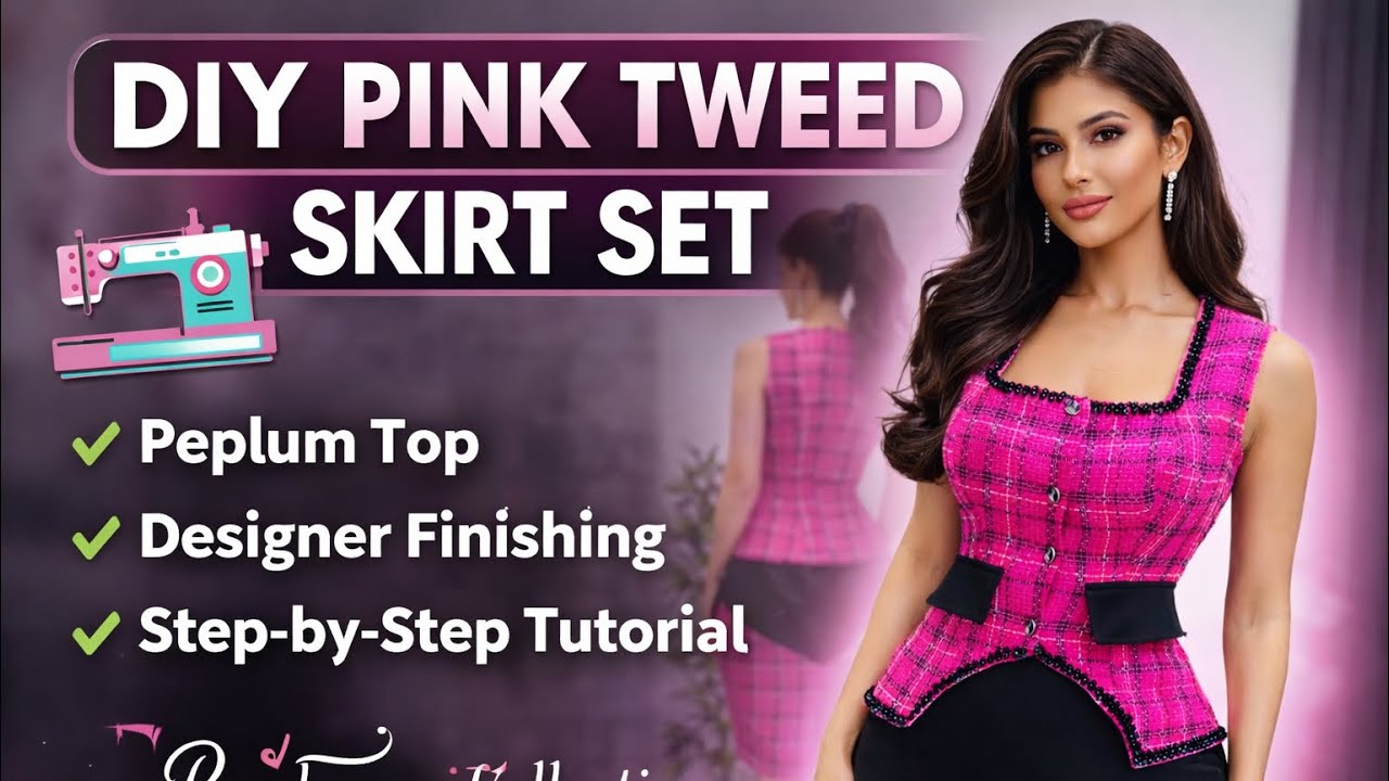 “DIY PINK TWEED SKIRT SET . How to draft this pink tweed skirt set 