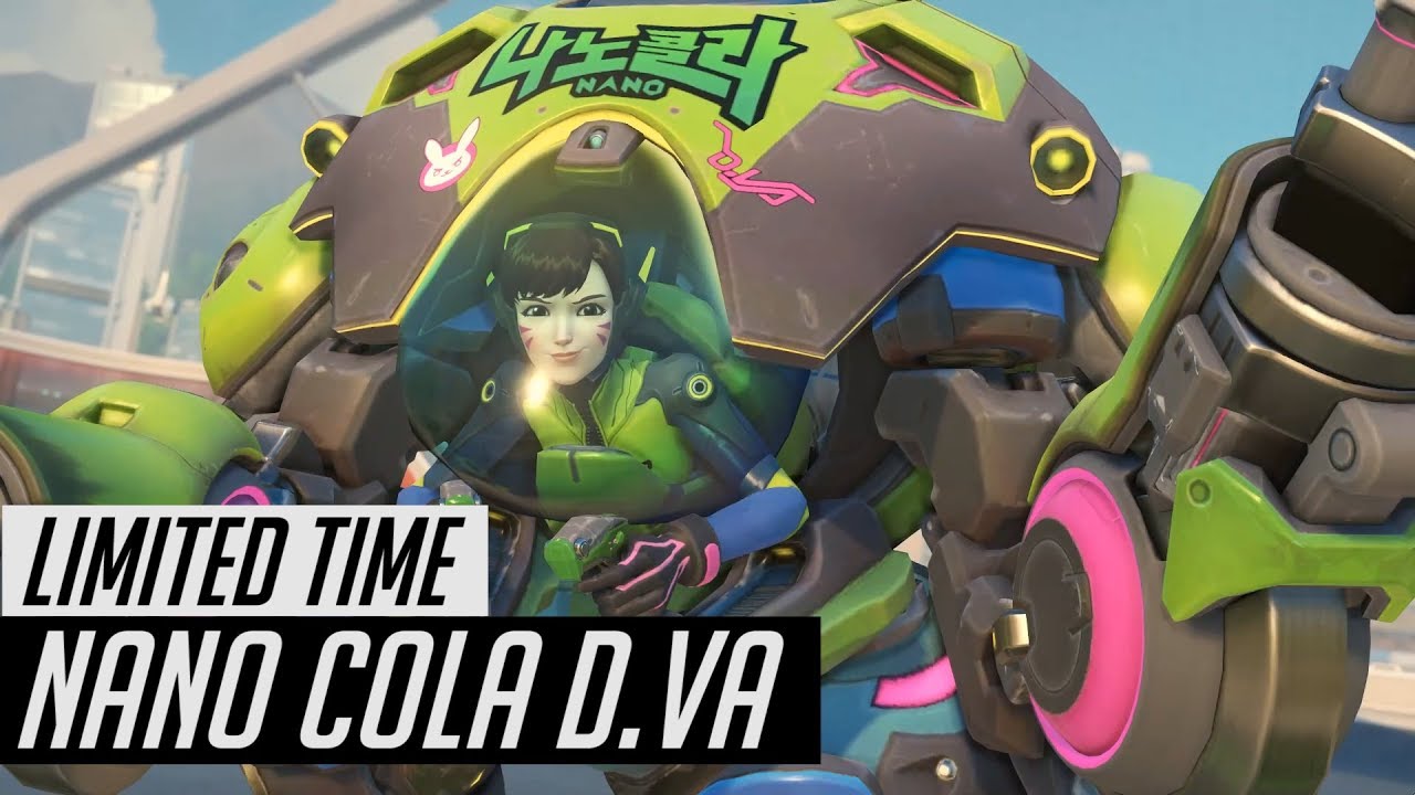 Overwatch | Nano Cola D.Va Skin Spotlight | All Cosmetics (Highlight Intros, Emotes, Poses) Gameplay