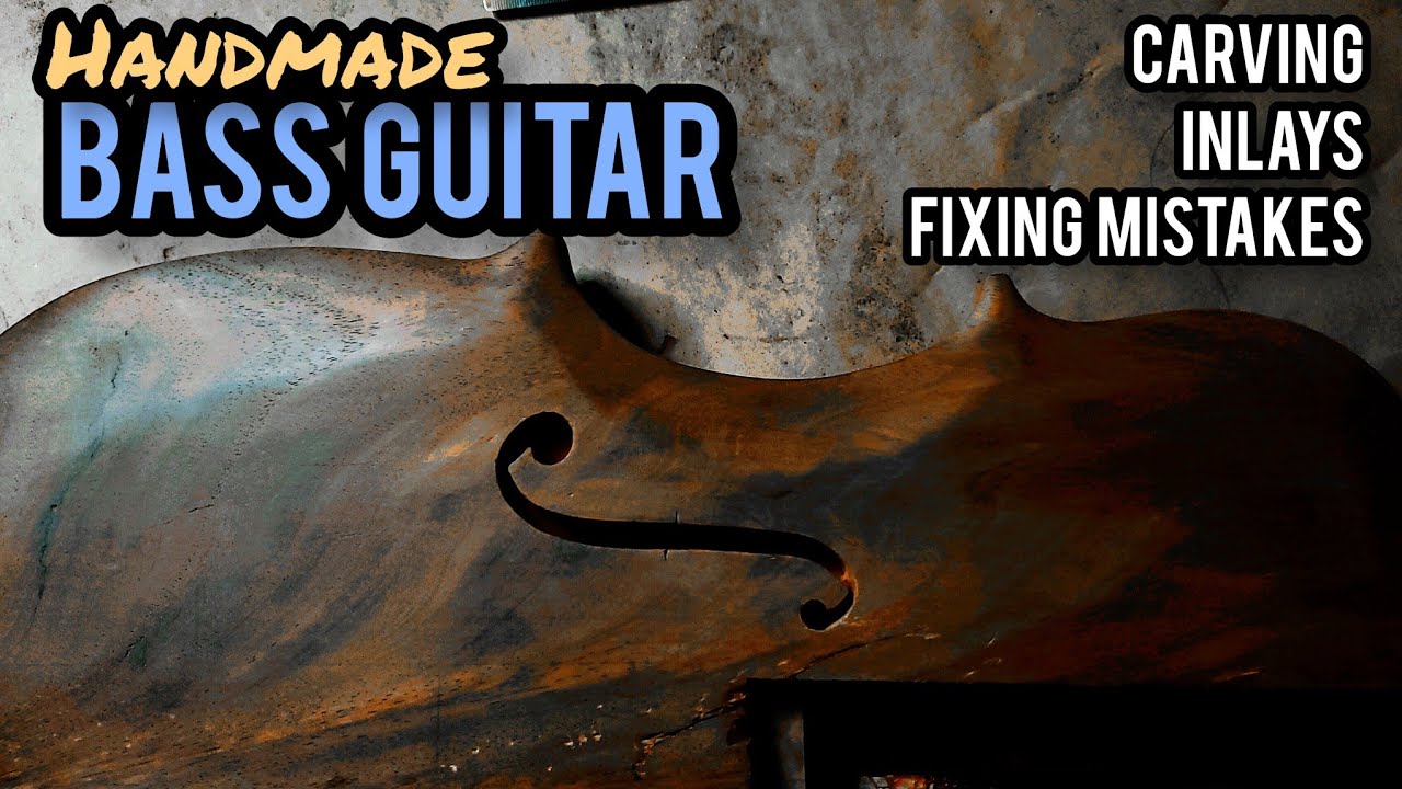 Handmade Bass Guitar Build - Part 3: Fretboard Inlays, Carving The F-Hole and Pickup Cavity