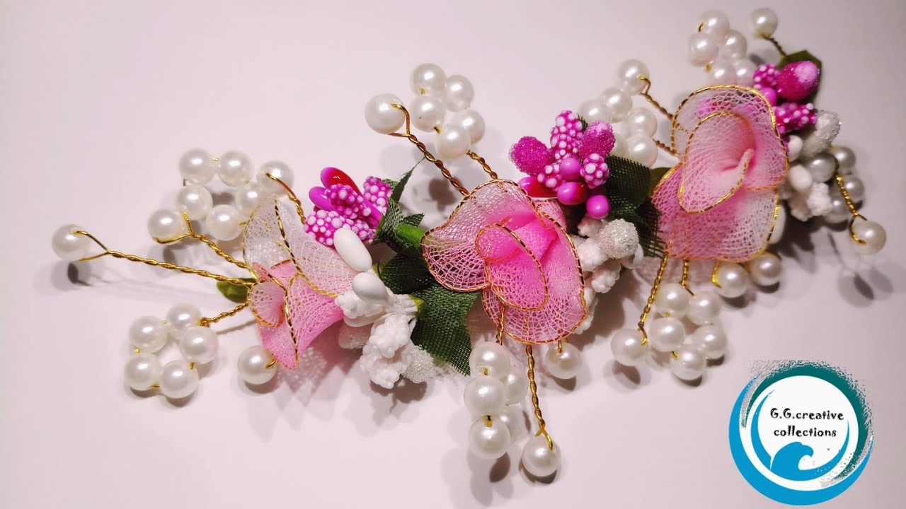 How to make hair brooch | Simple Stocking flowers Making | Stocking Flower, GG creative collection