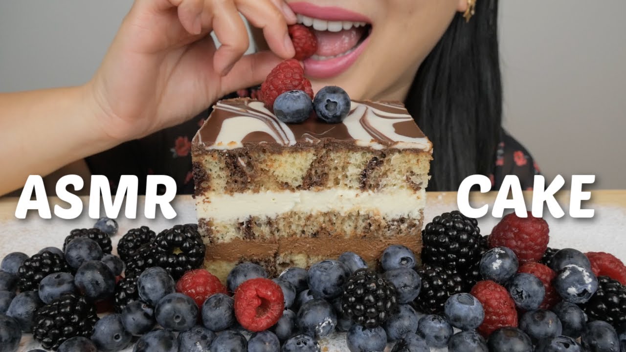 Tuxedo Cake with Mix Berries *ASMR No Talking Soft Relaxing Eating Sounds | N.E Let's Eat