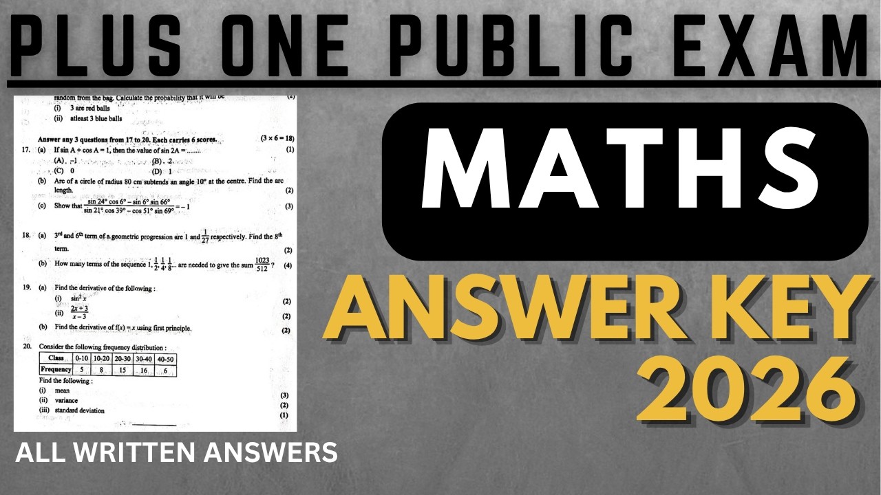 PLUS ONE MATHS PUBLIC EXAM QUESTION PAPER & ANSWER KEY 2026 #plusone #maths #answerkey #2026