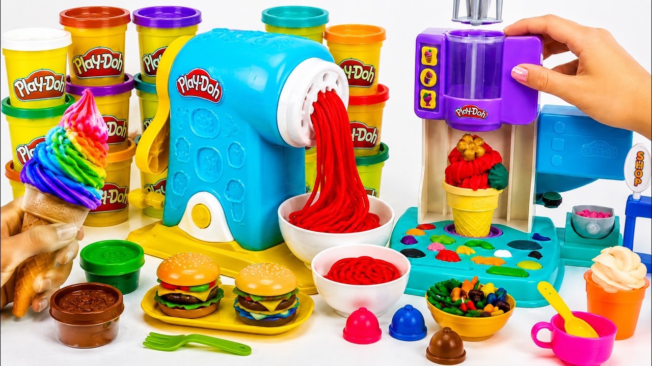 Ultimate Rainbow Ice Cream Toy Playset, Satisfying Unboxing Play Doh Colors & Doh Noodles
