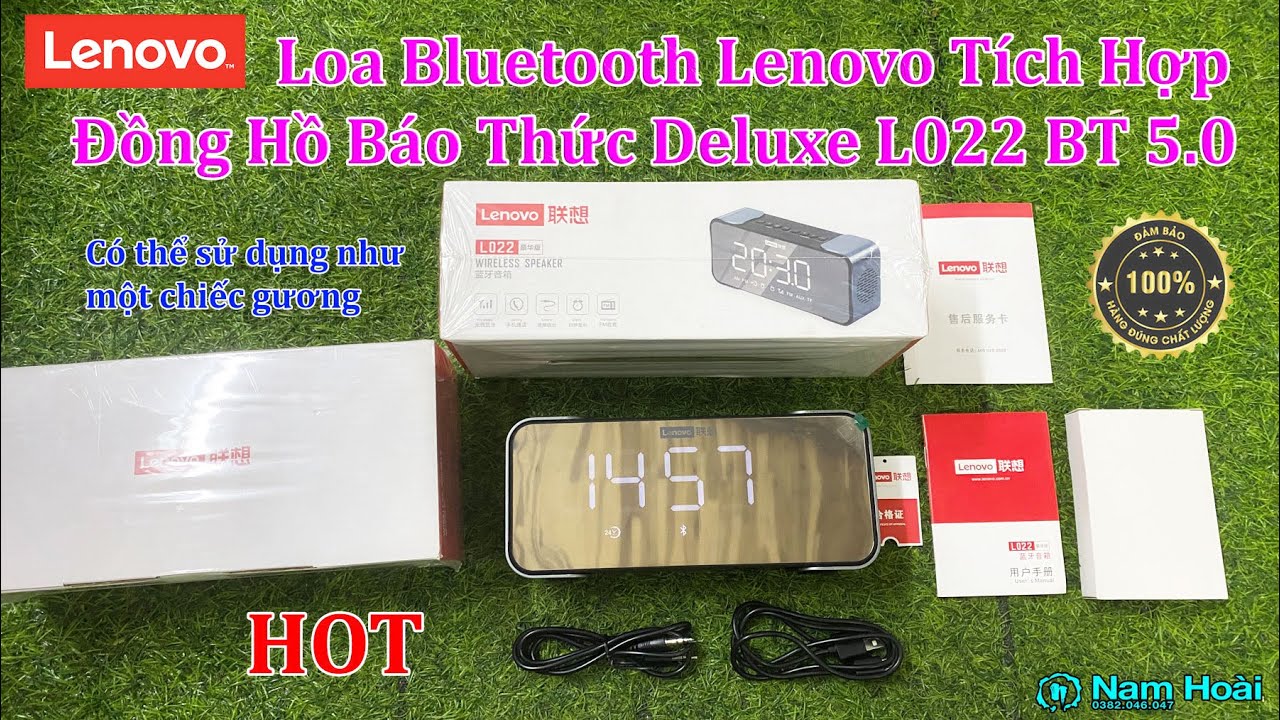 Loa Bluetooth Lenovo Deluxe L022 5.0 Tráng Gương Âm Thanh Siêu Trầm Có Đồng Hồ Báo Thức Tiện Lợi