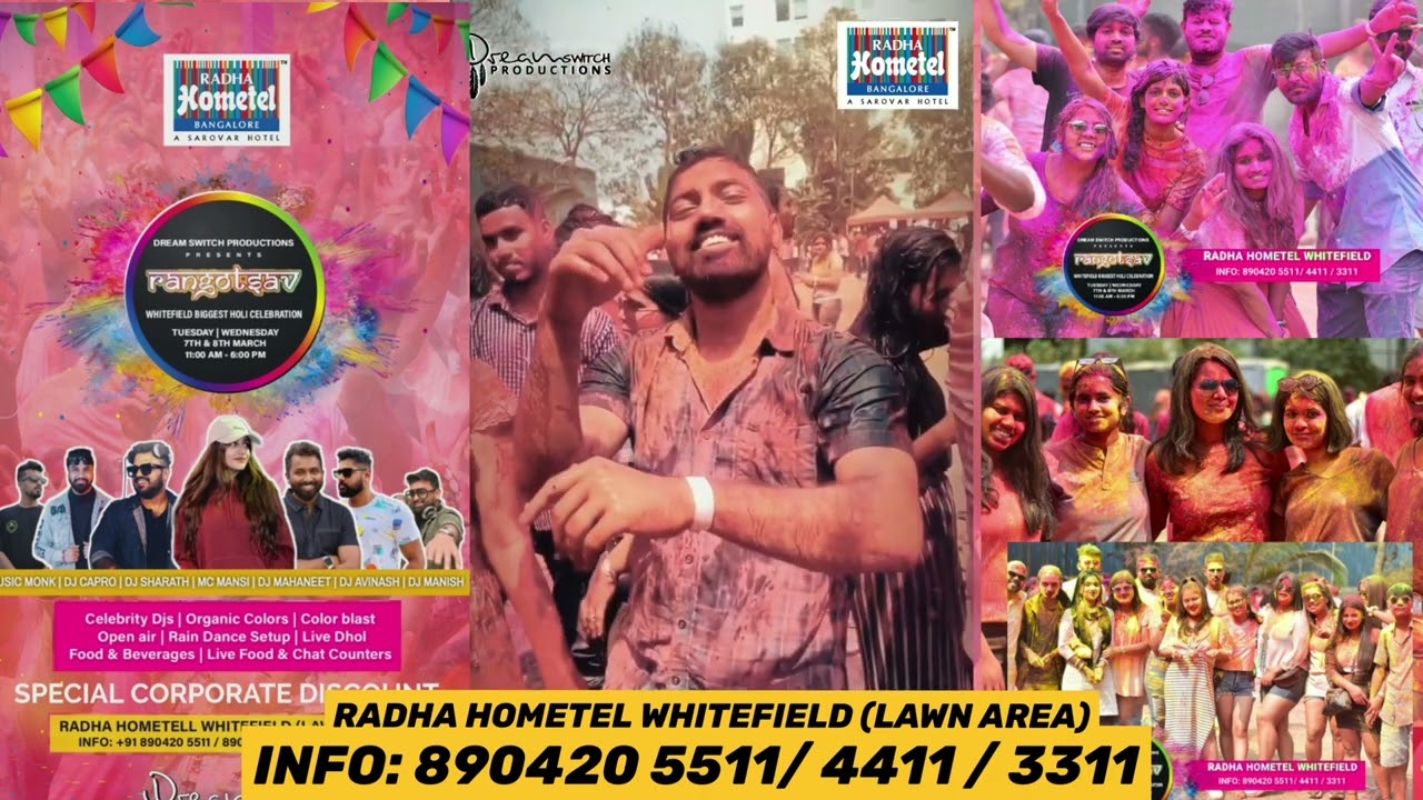 RANGOTSAV WHITEFIELD BIGGEST HOLI CELEBRATION AT RADHA HOMETEL