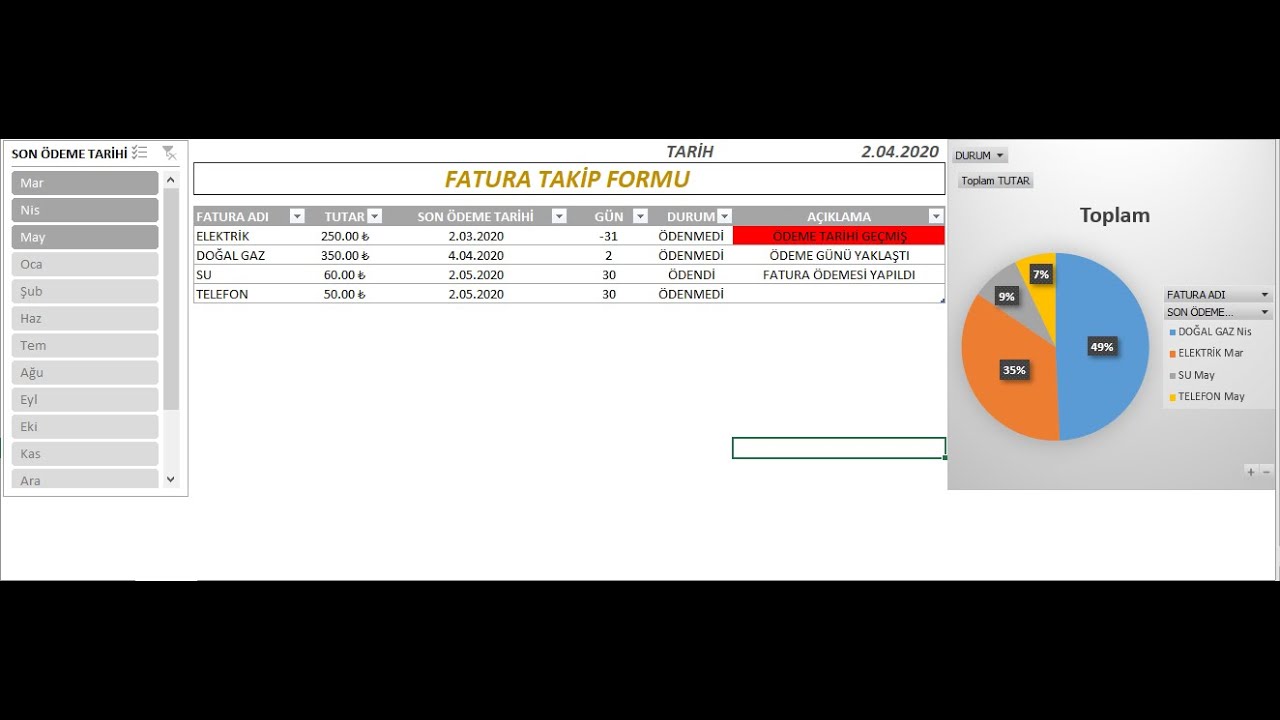 EXCEL DE FATURALARINIZI TAKIP EDİN