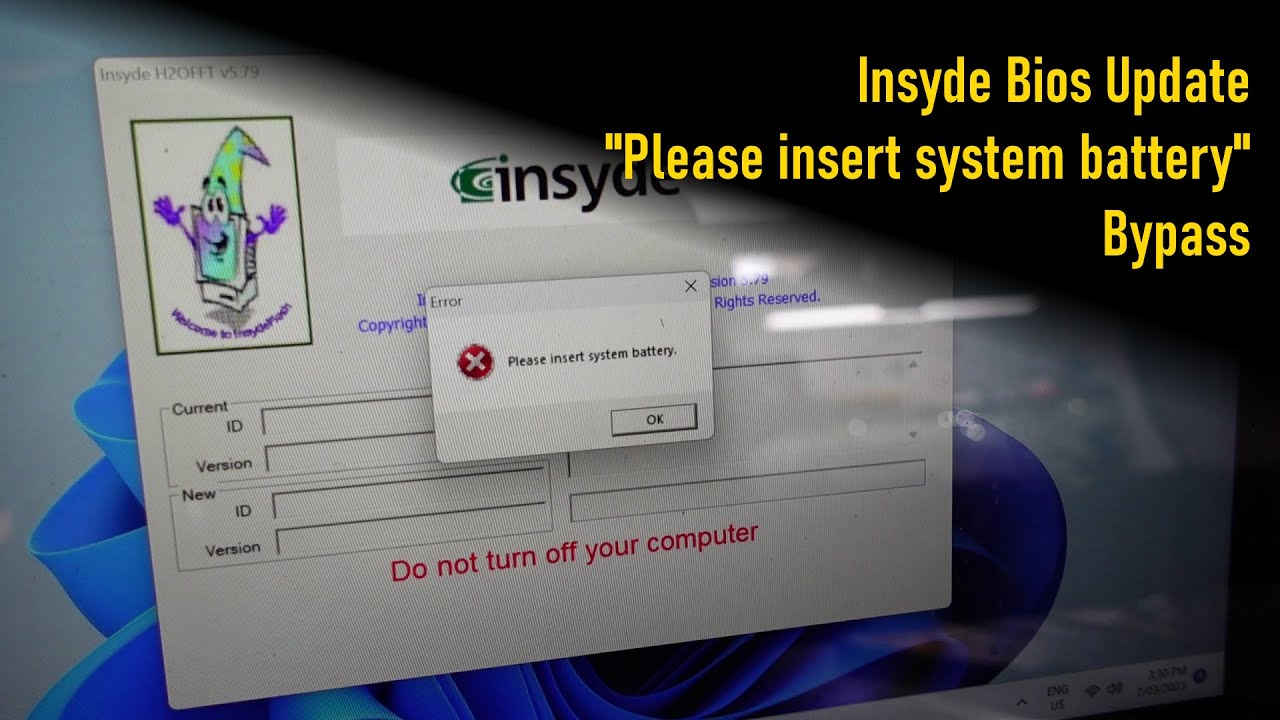 Обновление Insyde Bios. Пожалуйста, вставьте системную батарею.