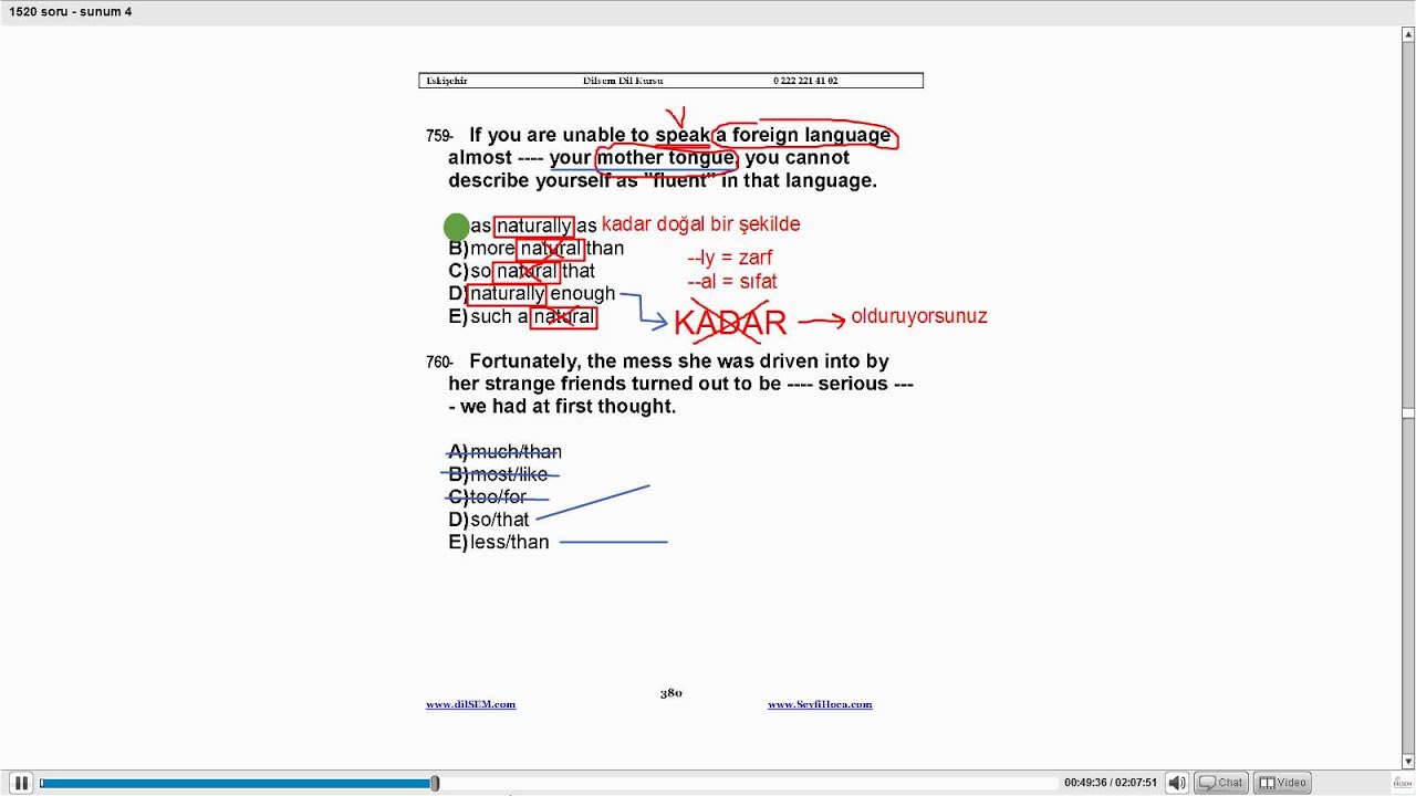 Seyfi Hoca YDS Soru &Ccedil;&ouml;z&uuml;mleri Adjectives&Adverbs