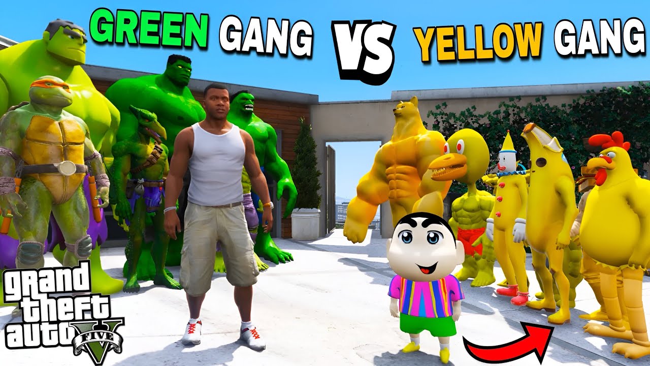 Franklin Green Gang Vs Shinchan Yellow Gang Epic Battle In GTA 5!