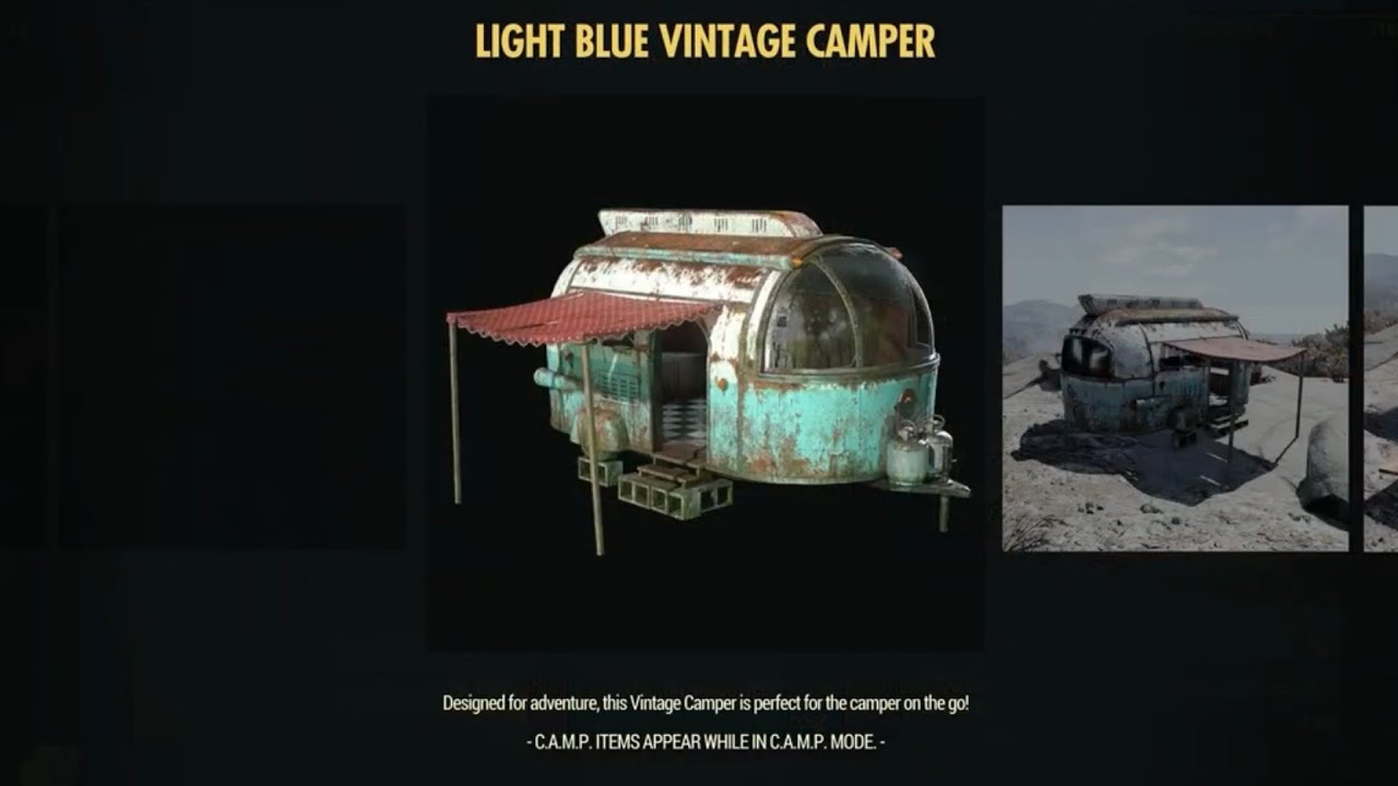 Обзор винтажного кемпера Light Blue из Fallout 76 &mdash; винтажный кемпер с тентом и без него