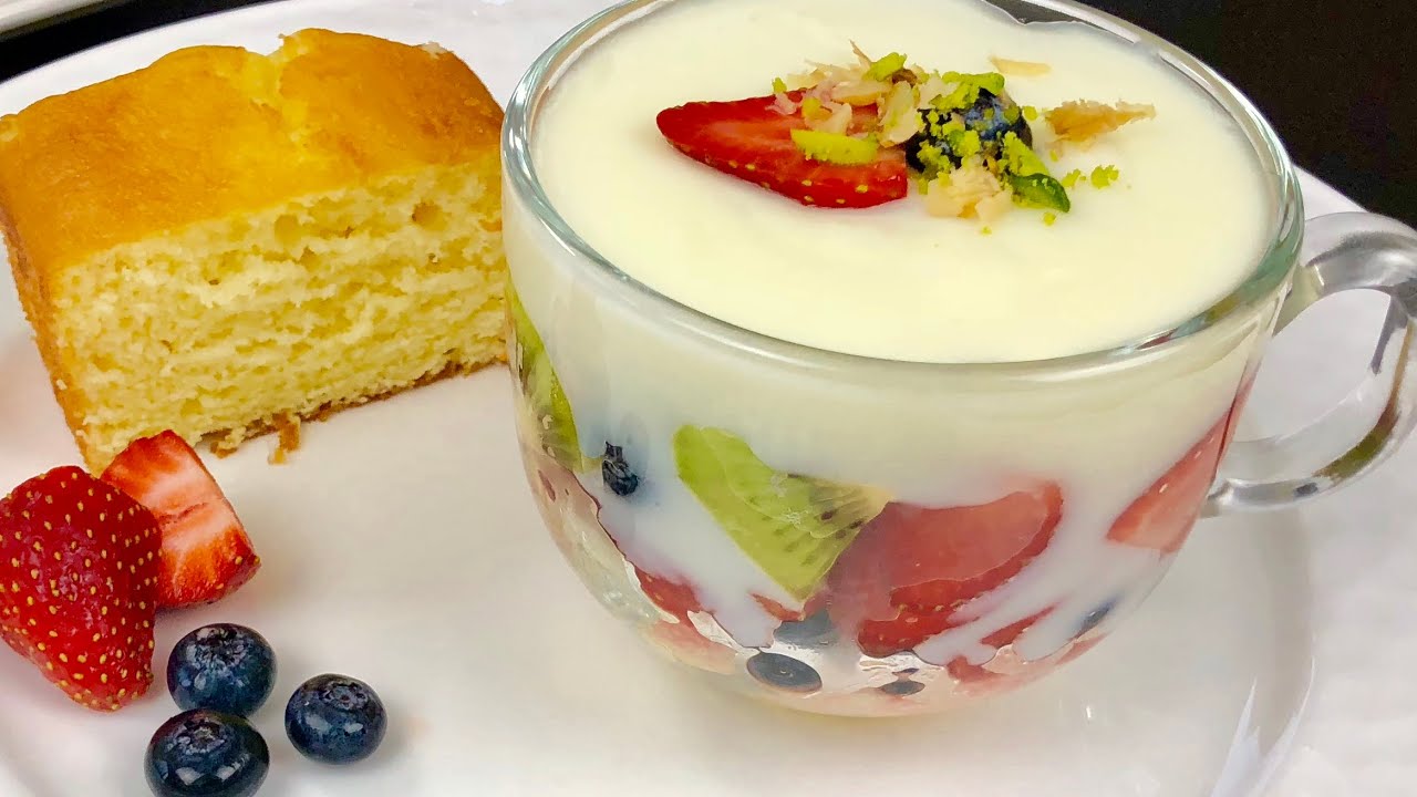 Firni With Cake And Fruits Trifle  ، فرنی کیک دار و‌میوه دار Firni Afghani