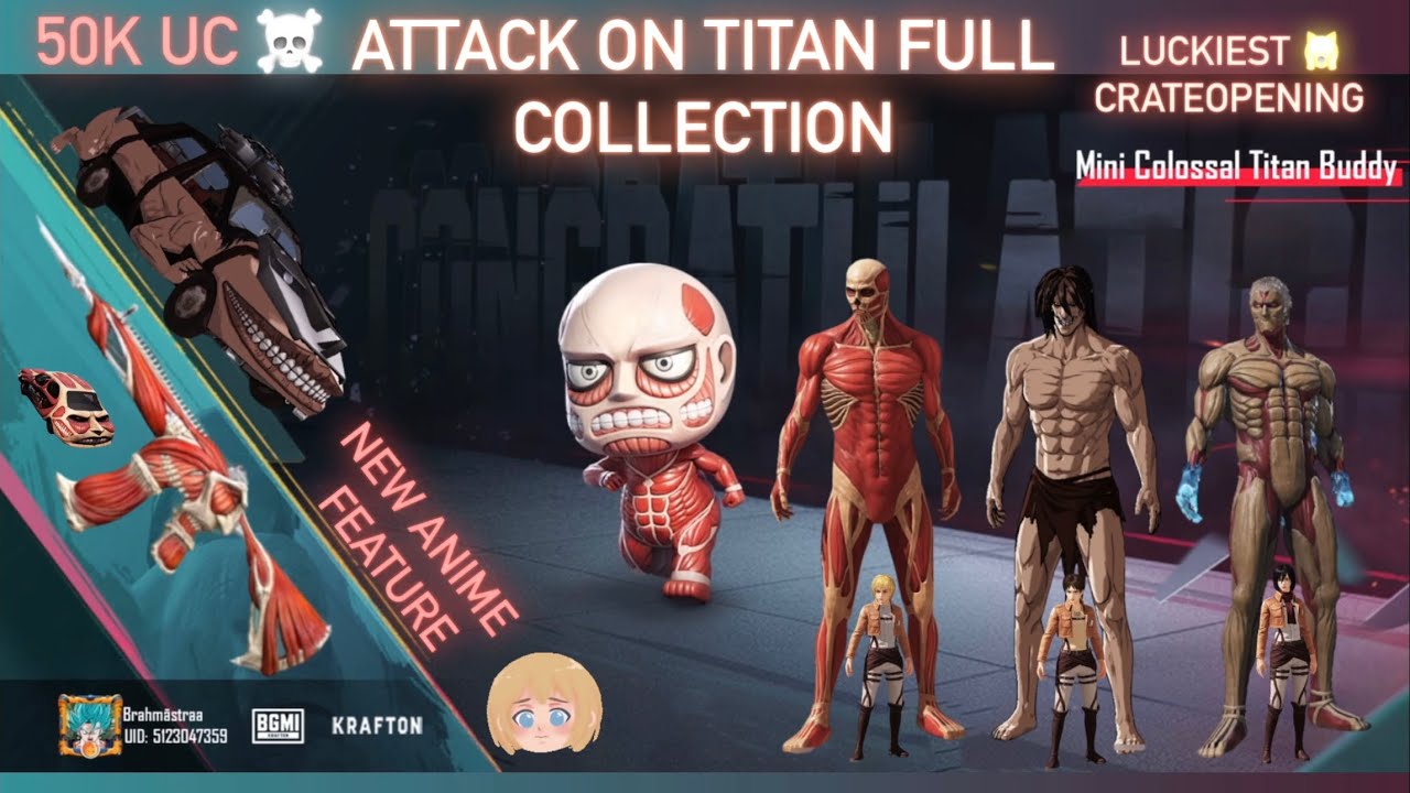 ATTACK ON TITAN X BGMI SPIN FULL COLLECTION ☠️ MINI COLOSSAL TITAN BUDDY | ANIME FEATURE PRIZE PATH