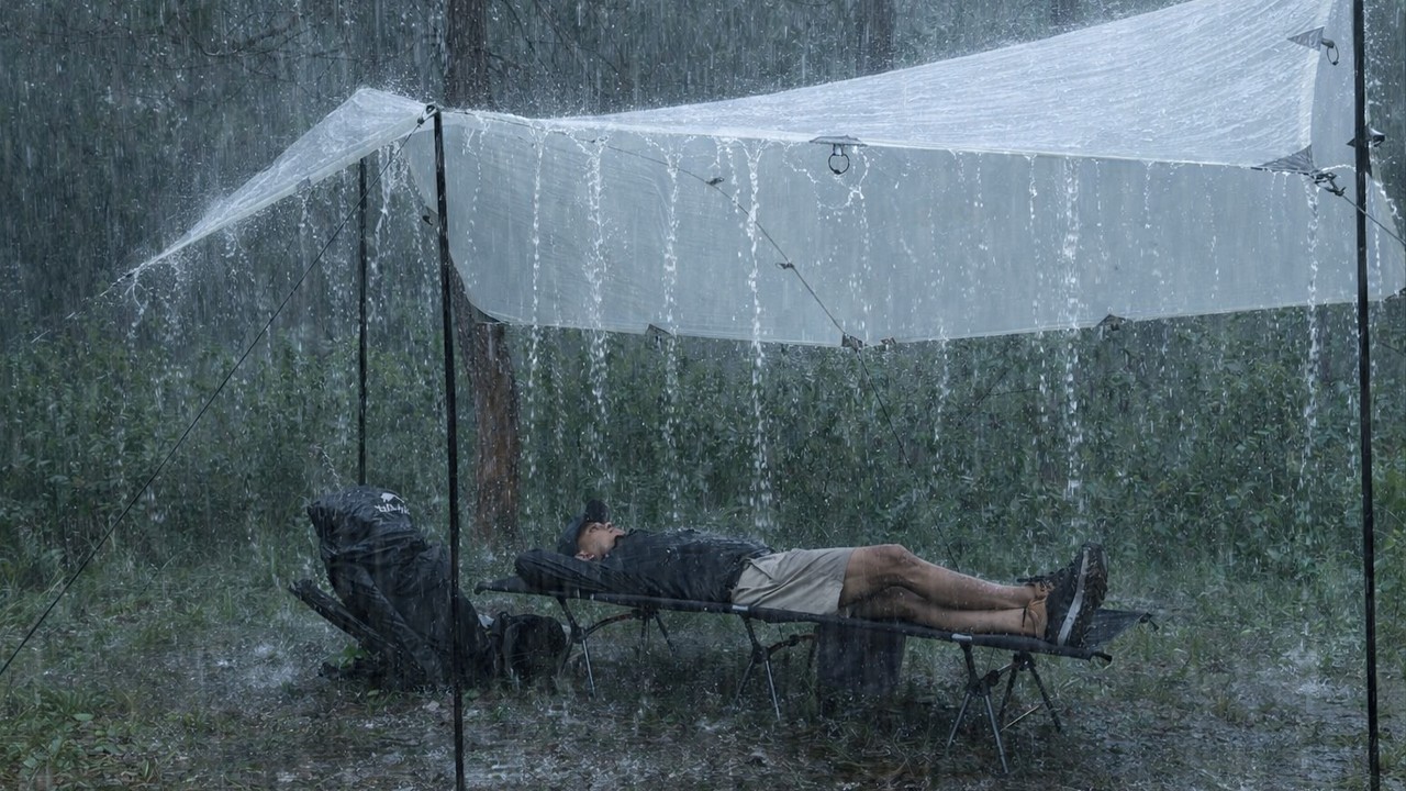 SOLO CAMPING HEAVY RAIN AND THUNDERSTORMS - RELAXING CAMPING IN THE RAIN - ASMR