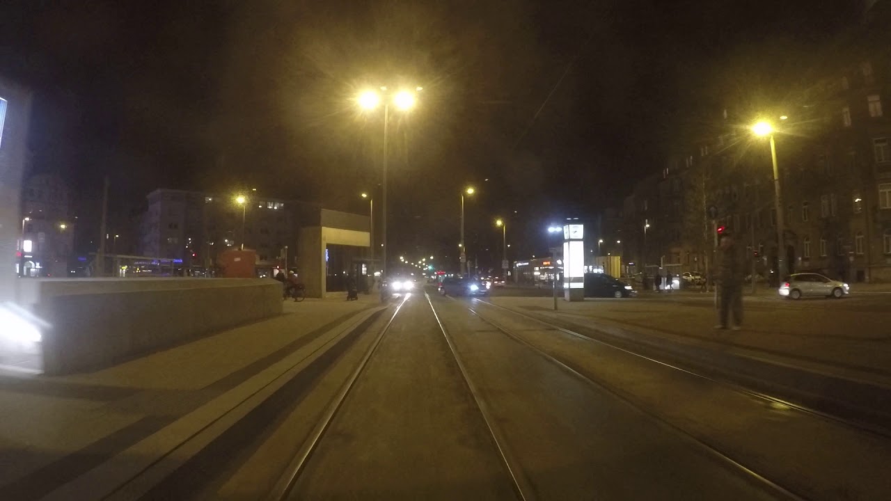 Mitfahrt der Straßenbahn Nürnberg bei Nacht