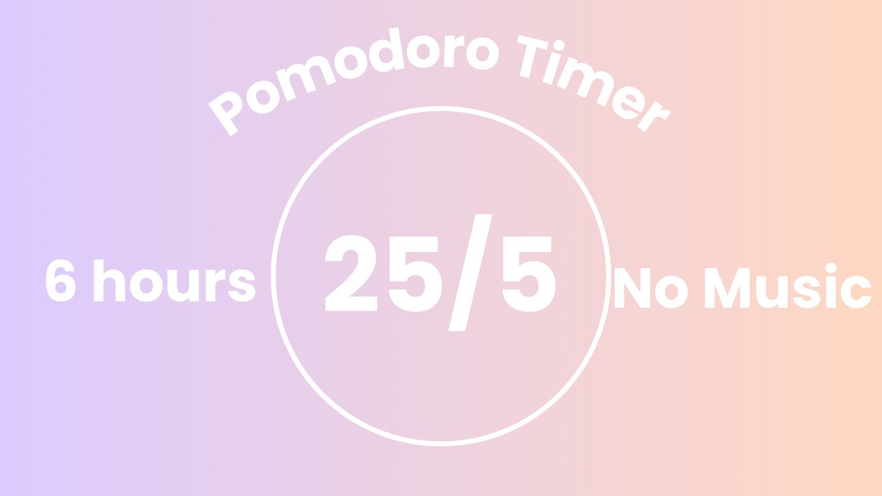 6 Hour Pomodoro Timer (25/5) | No Music | Pastel Lavender & Peach Aesthetic