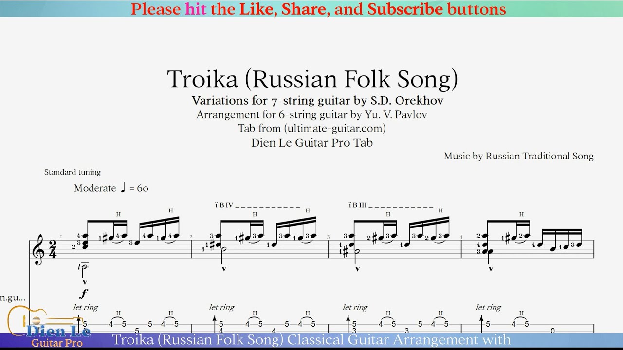 Troika (Russian Folk Song) Classical Guitar Arrangement with Tab