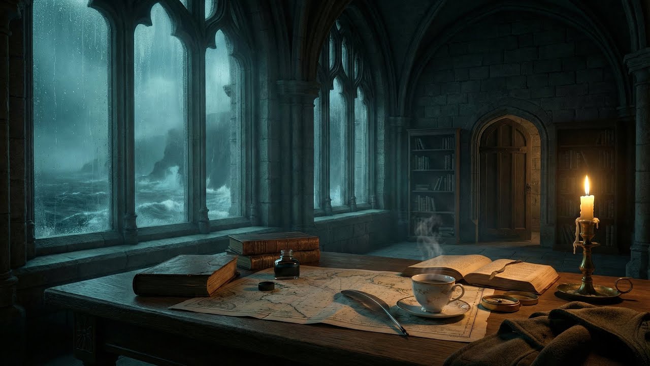 stormlight on the window, steady notes ⛈️ dark academia piano - ambient piano music for focus