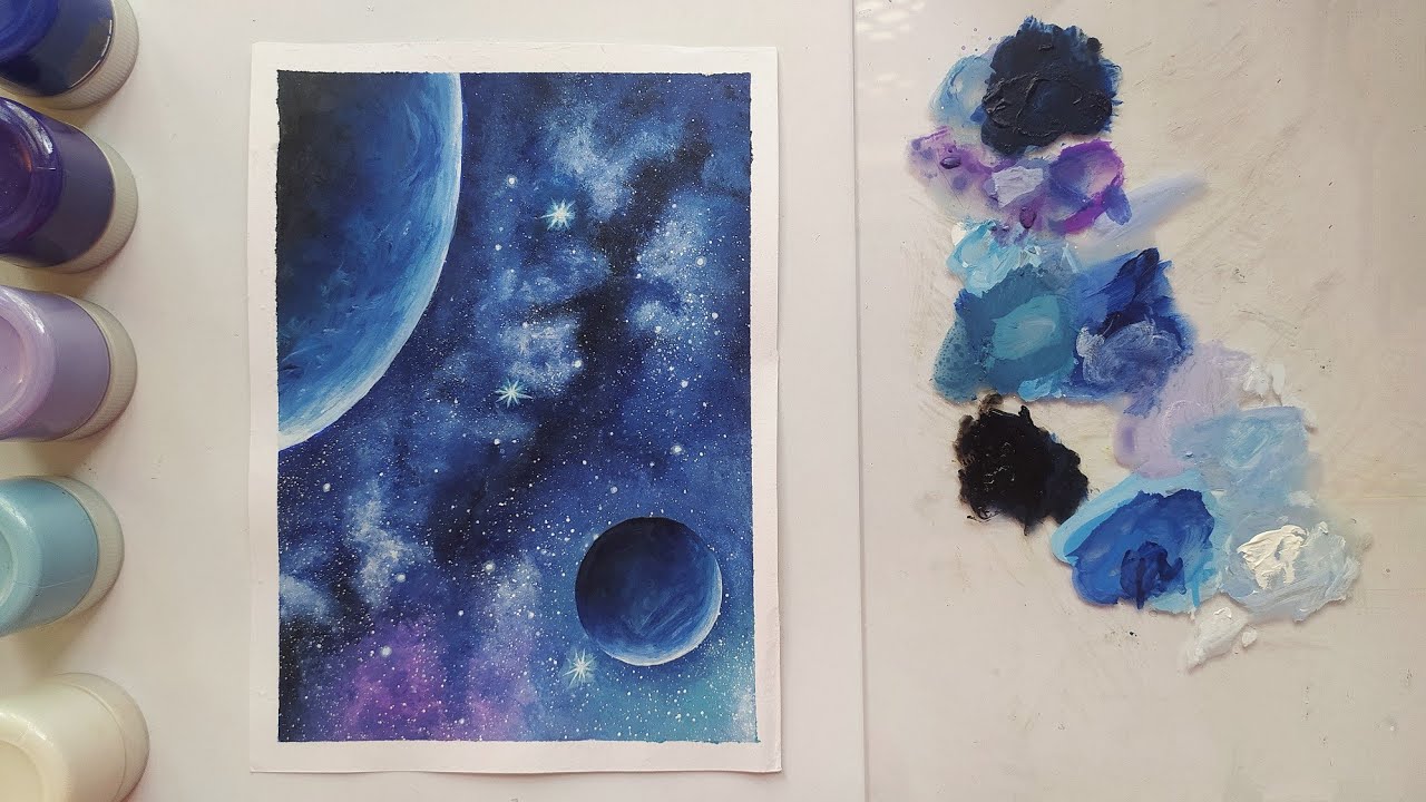 Paint with me💙💜 | How to paint a Galaxy  | Gouache and Acrylic Painting