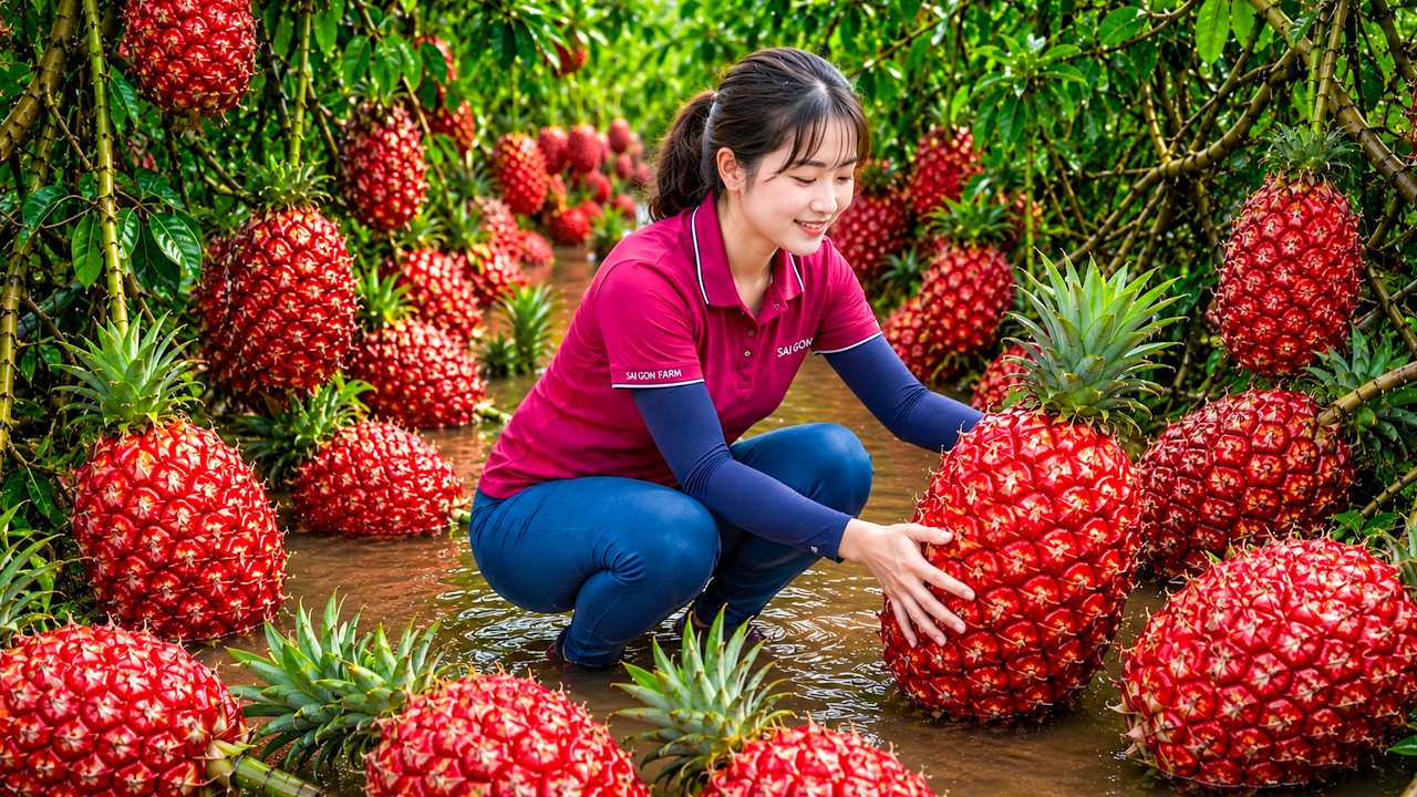 Giant Red Wild Pineapple Harvest in the Forest | Taking Rare Tropical Fruits to Market