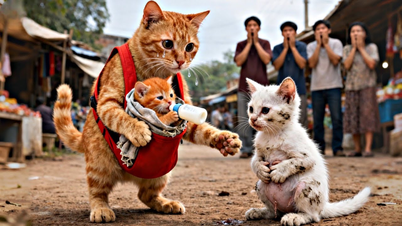 💔🐾 Кошка-мать заботится о голодающих бездомных котятах — трогательное путешествие, полное любви 😿❤️