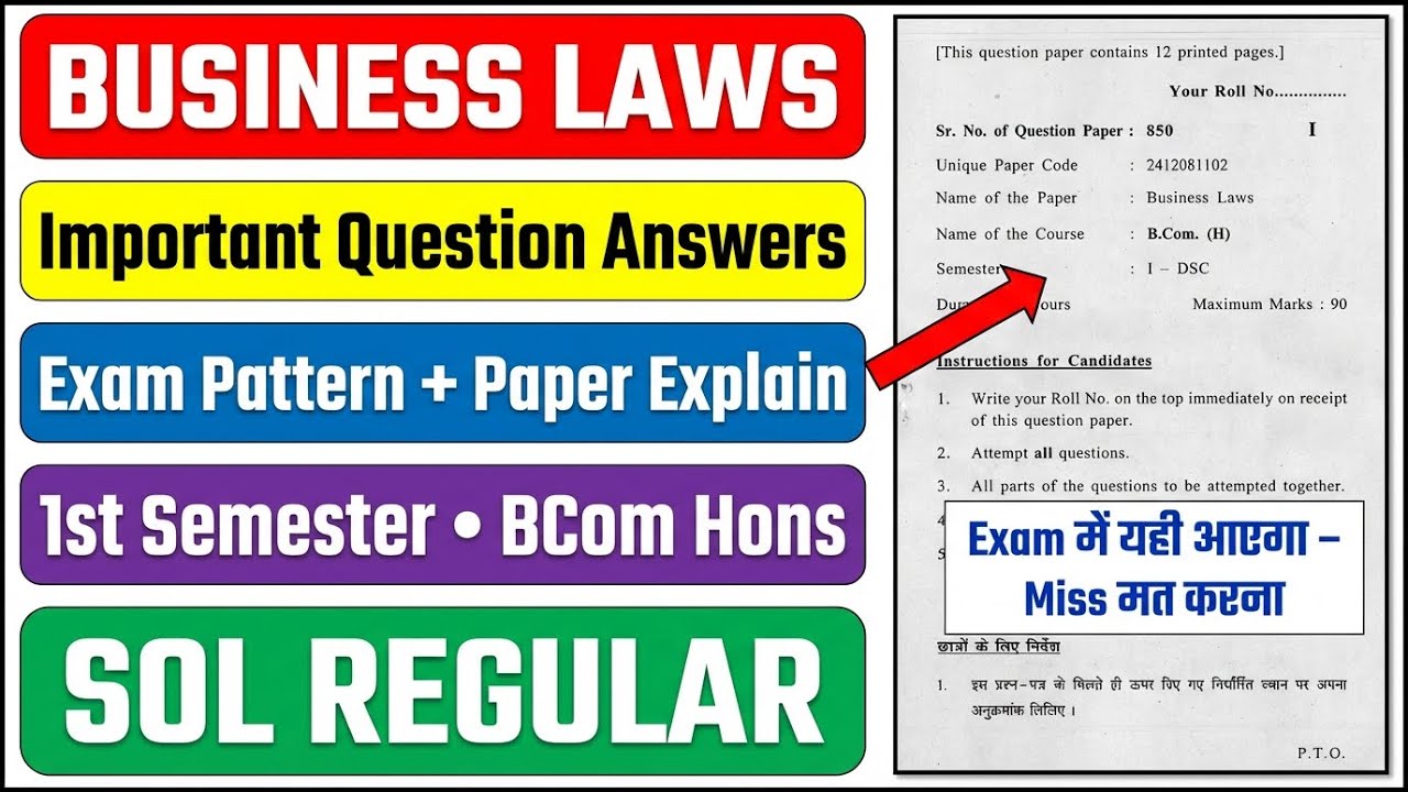 Business Laws Important Questions and Answers BCom Hons 1st Semester Previous Paper Explain DU SOL