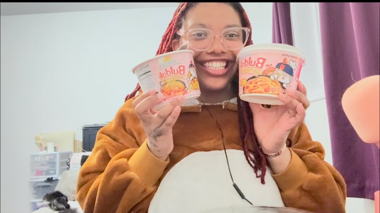 ASMR Eating Buldak ramen noodles ￼And Korean rice cakes ￼