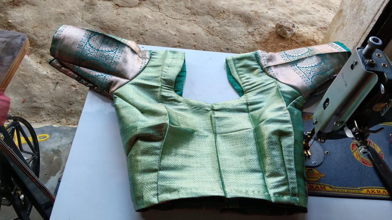 #blouseback open Pan Neck Design and fournt PAN nick design with four tucks blouse stitching #32size