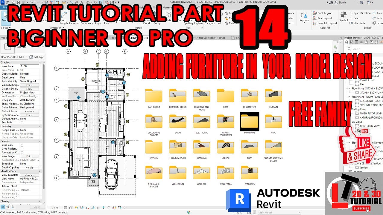 REVIT TUTORIAL PART BIGINNER TO PRO 14: ADDING FURNITURE IN YOUR MODEL DESIGN