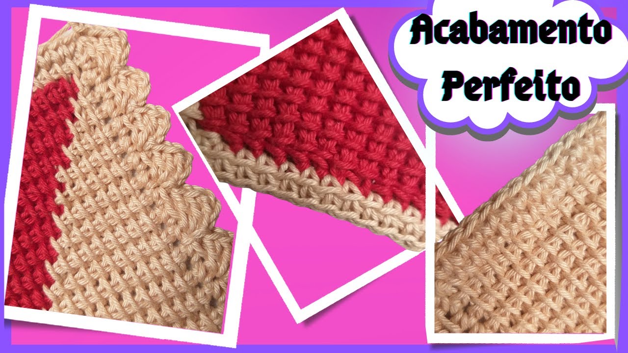 veja aqui como fazer três tipos de acabamentos para croche ponto tunisiano com Marly Thibes