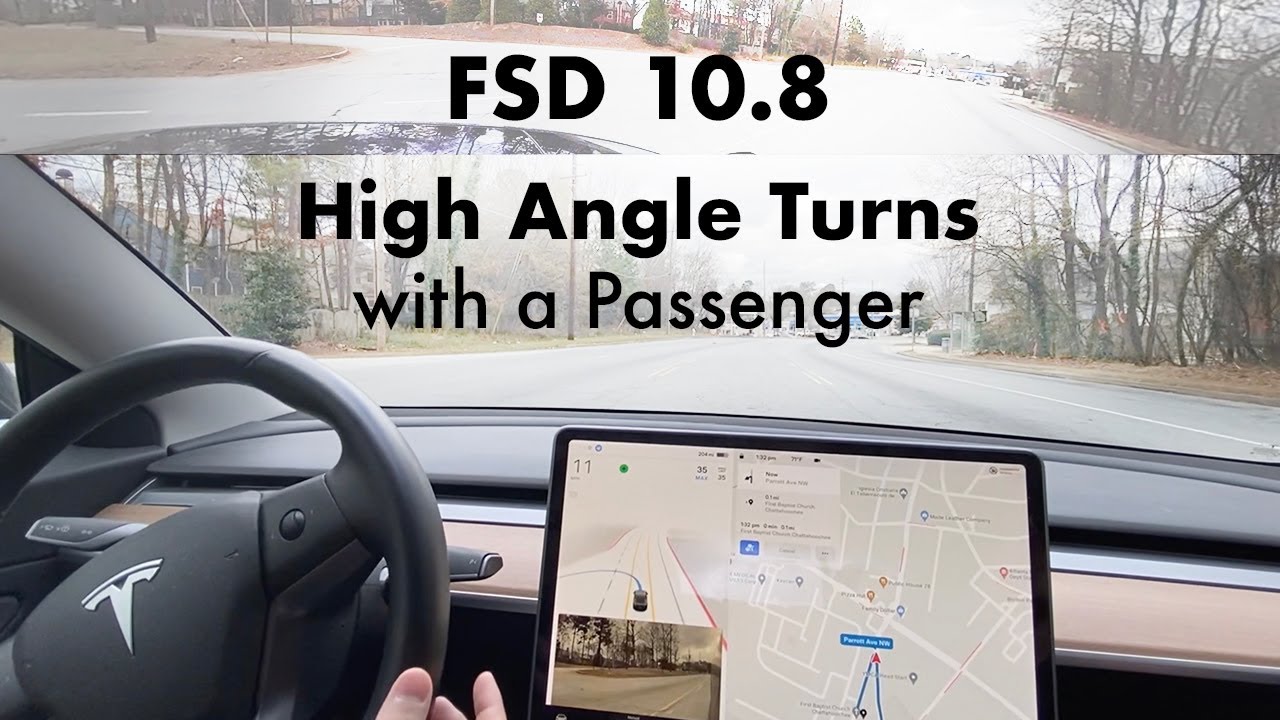 FSD Beta 10.8 | High Angle Turns with a Passenger
