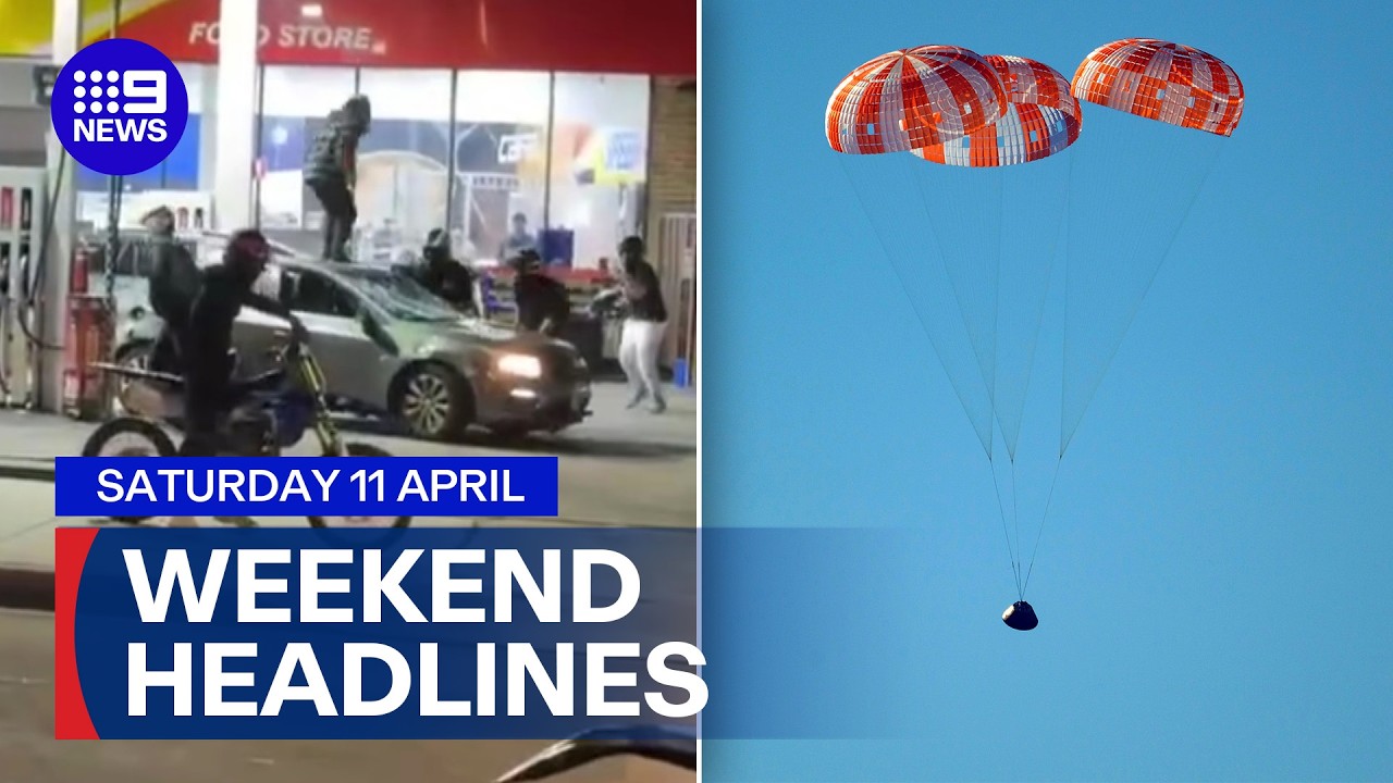 Artemis II splashdown; Group of motorbike riders chase and attack car | 9 News Australia