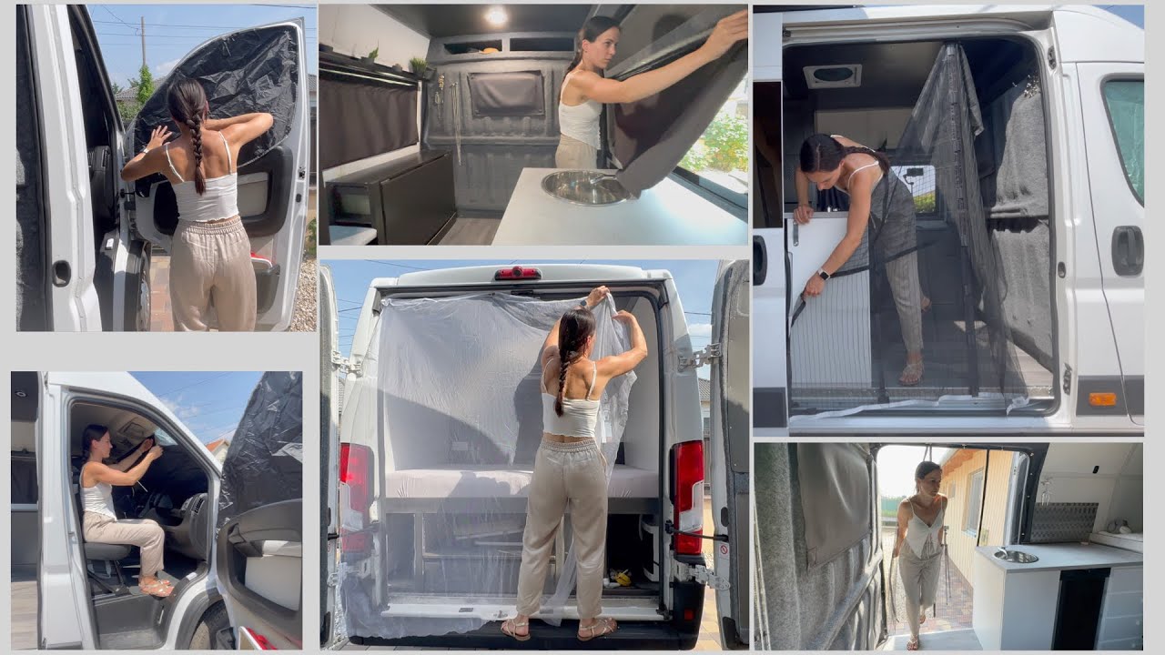 Van decorating low budget DIY insect screen, sun shade, curtains Fiat #16