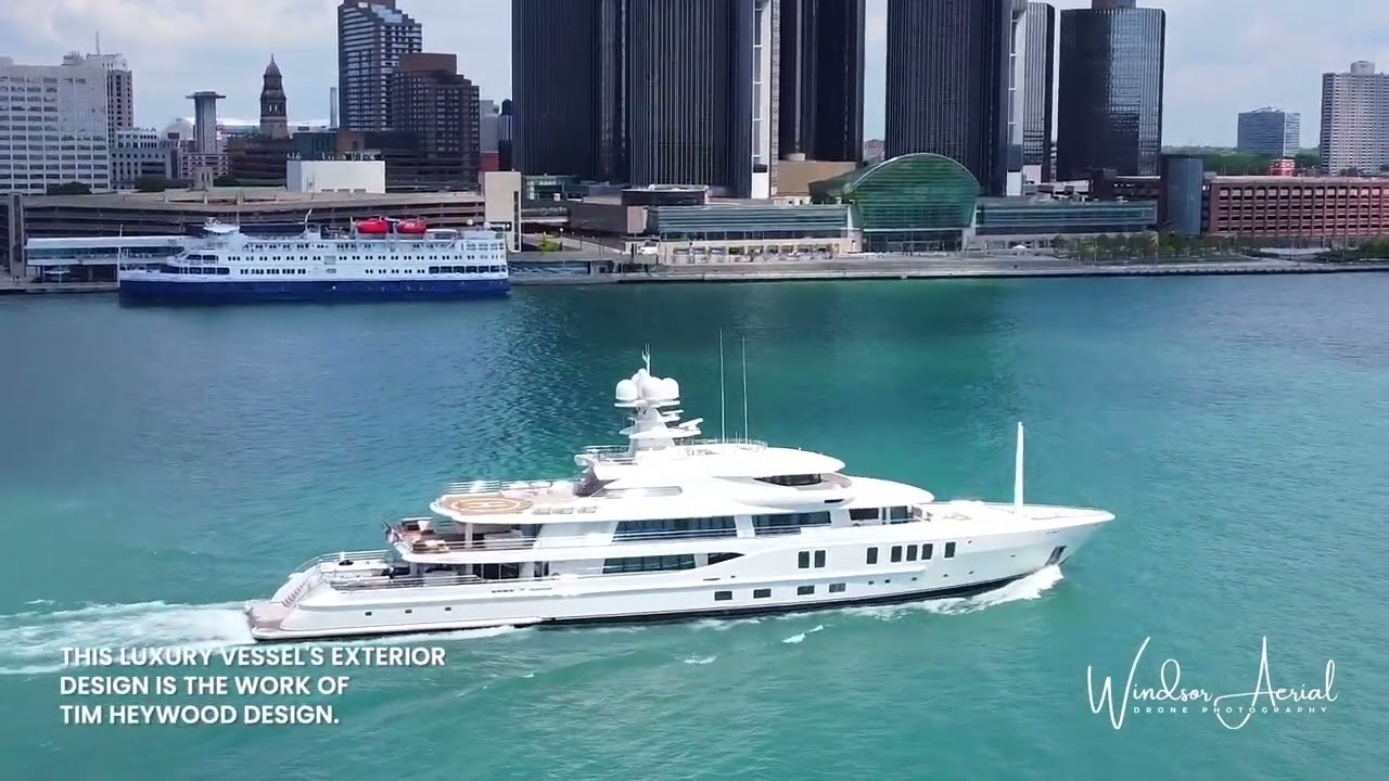 NEW SECRET YACHT ON THE DETROIT RIVER by Windsor Aerial Drone Photography